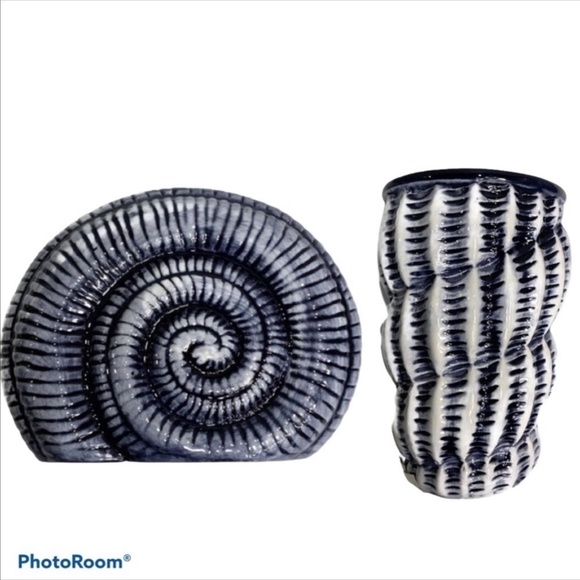 Nautical Beach Bathroom Coastal Ceramic Accessory Set of 3 - Picture 2 of 11